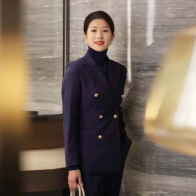新款藏蓝色西装套装女气质修身白领女神范显瘦宴会时尚西服外套