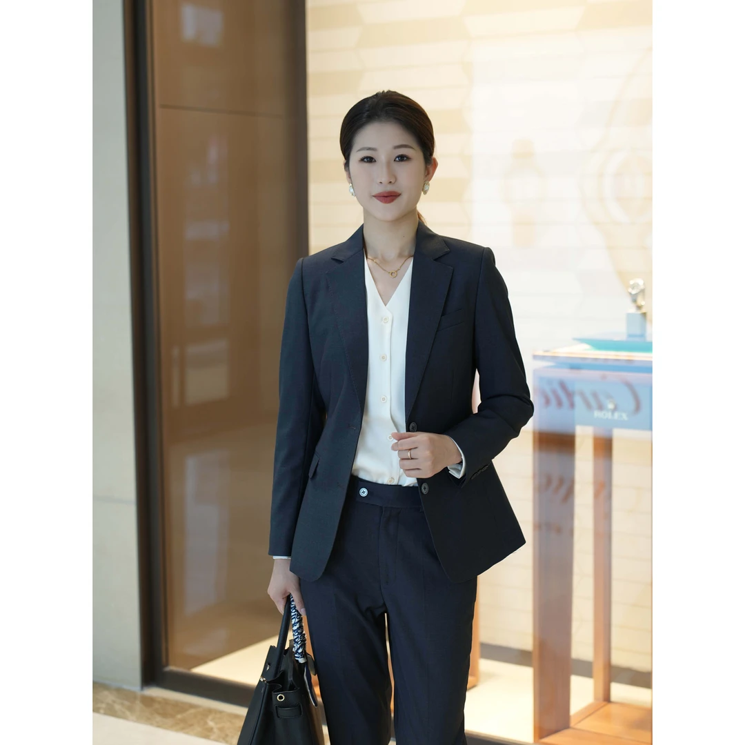 春季新款西服女套装气质修身职业白领显瘦正装手工通勤黑色外套