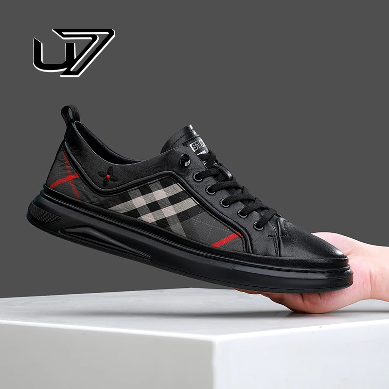 U7品牌男鞋秋季鞋子男款2023新款潮鞋男士一脚蹬软底拼接休闲板鞋
