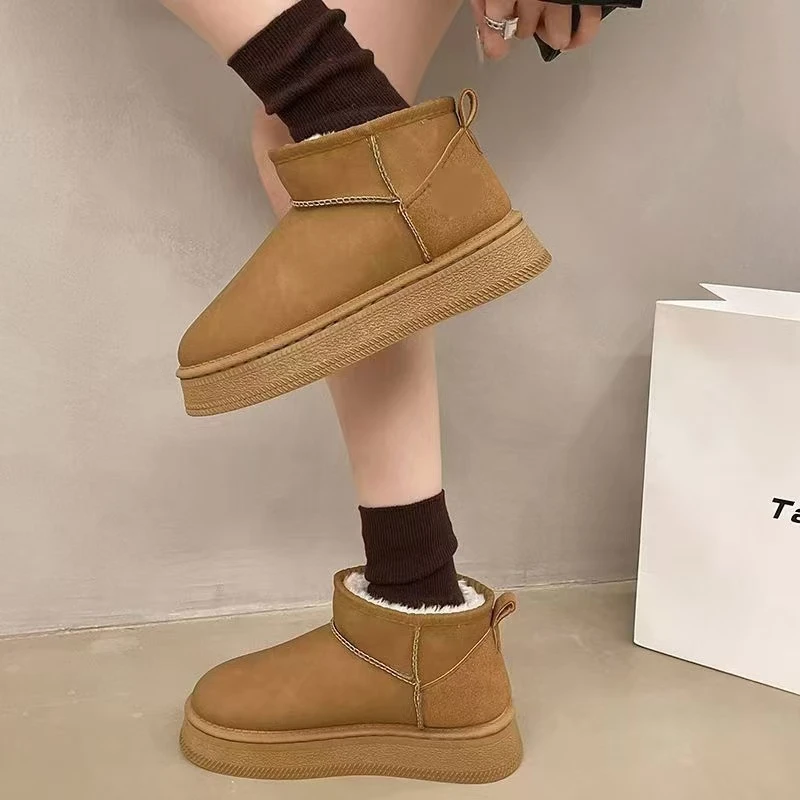厚底加厚绒单色时尚休闲雪地靴女鞋新款