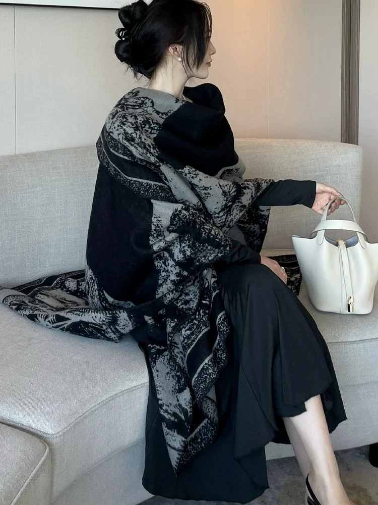 初秋气质2025新款江南水乡文艺披肩超舒适仿羊绒女围巾斗篷T15