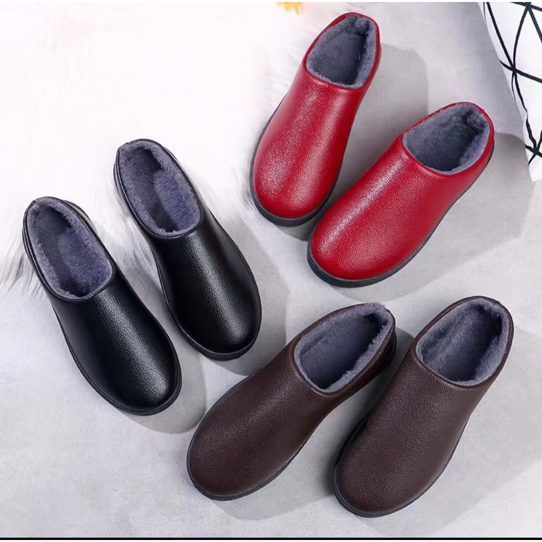 拖鞋24秋冬新加绒加厚软底防滑女鞋室内家居包跟棉拖鞋中老年妈妈
