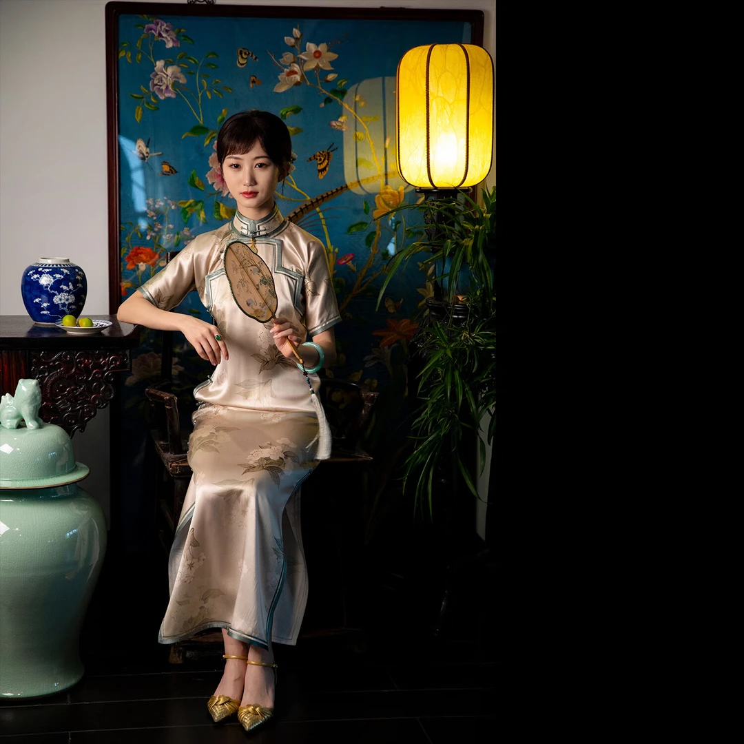 梨落城烟丨夏季新款丨印花短袖复古民国风盘扣城墙襟旗袍