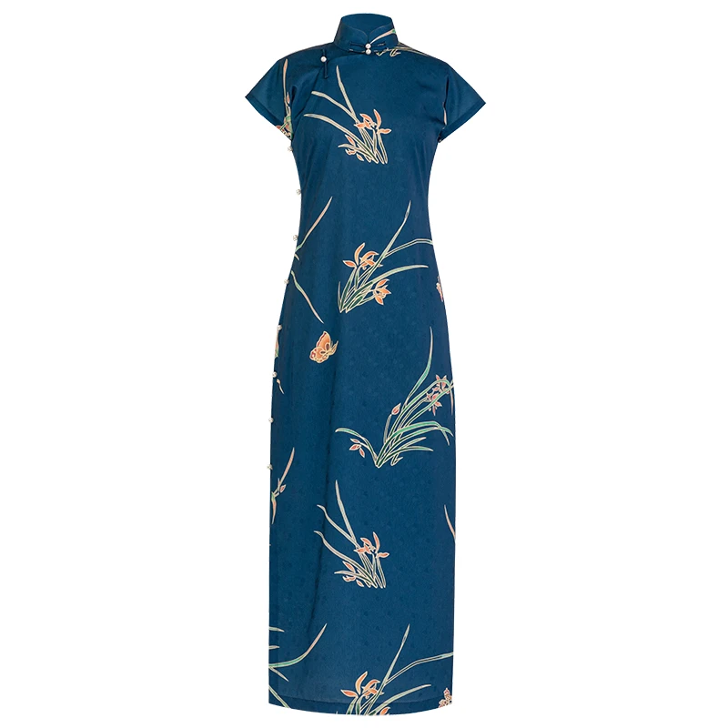 兰蕴相思丨一城风絮秋款丨复古民国风提花雪纺短袖全开襟古法旗袍