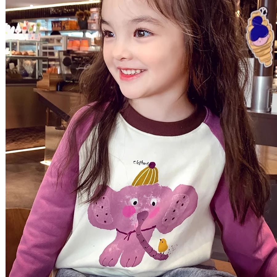 女童休闲上衣秋装2025新款小女孩韩版卡通印花T恤儿童长袖打底衫