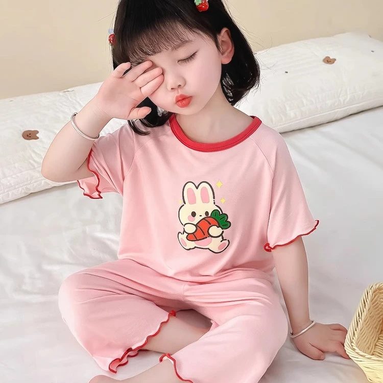 女童睡衣夏季薄款莫代尔2024新款女孩宝宝儿童夏款空调家居服春秋