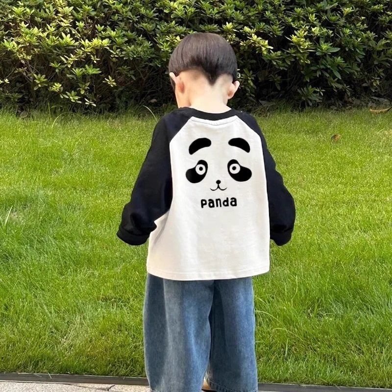 棉儿童长袖男童洋气T恤衫春秋新款卡通百搭宝宝拼接袖打底衫潮