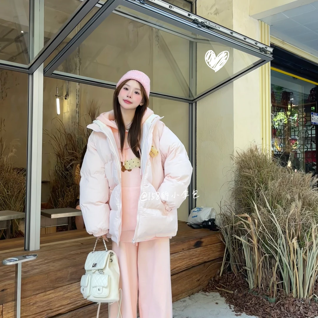 青苍【少女日记】连帽保暖棉服冬季穿搭韩版时尚宽松面包服学院风