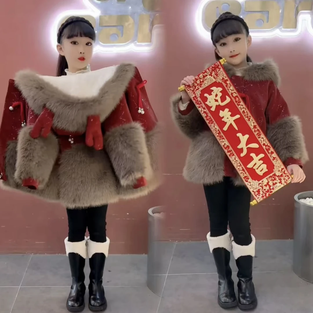 （年货款）巨厚加绒新年龙角加绒外套2024冬装女童中大童轻奢棉服