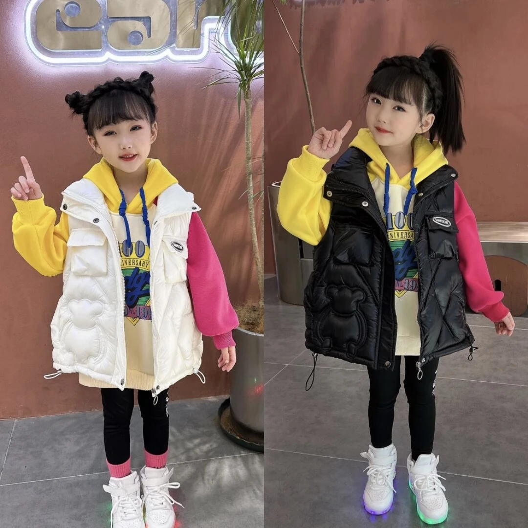 （免洗马甲）儿童立体小熊棉马甲2024秋冬新款中大童时尚休闲百搭潮