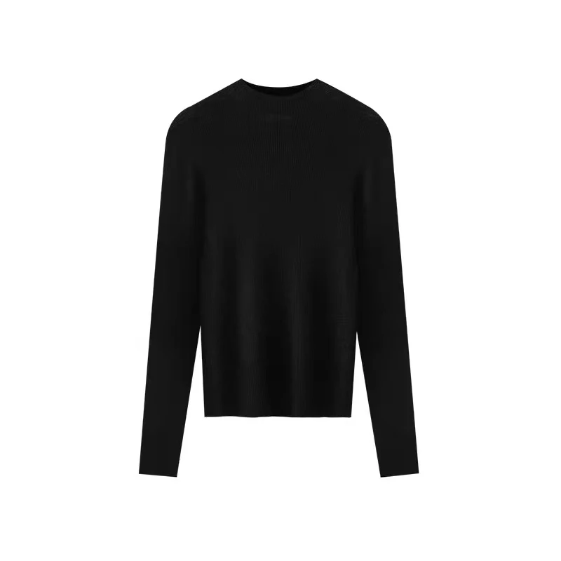 MUSHOU/慕首2024秋装打底内搭长袖时尚百搭黑色修身半高领纯色