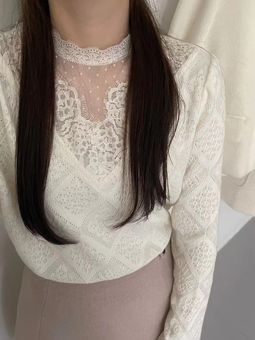 【丽鑫】蕾丝拼接时尚百搭打底衫