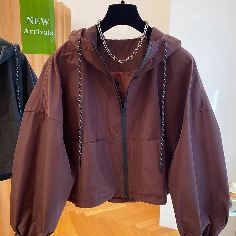 连帽冲锋衣外套女春秋2024新款韩版宽松休闲百搭高级感夹克上衣潮