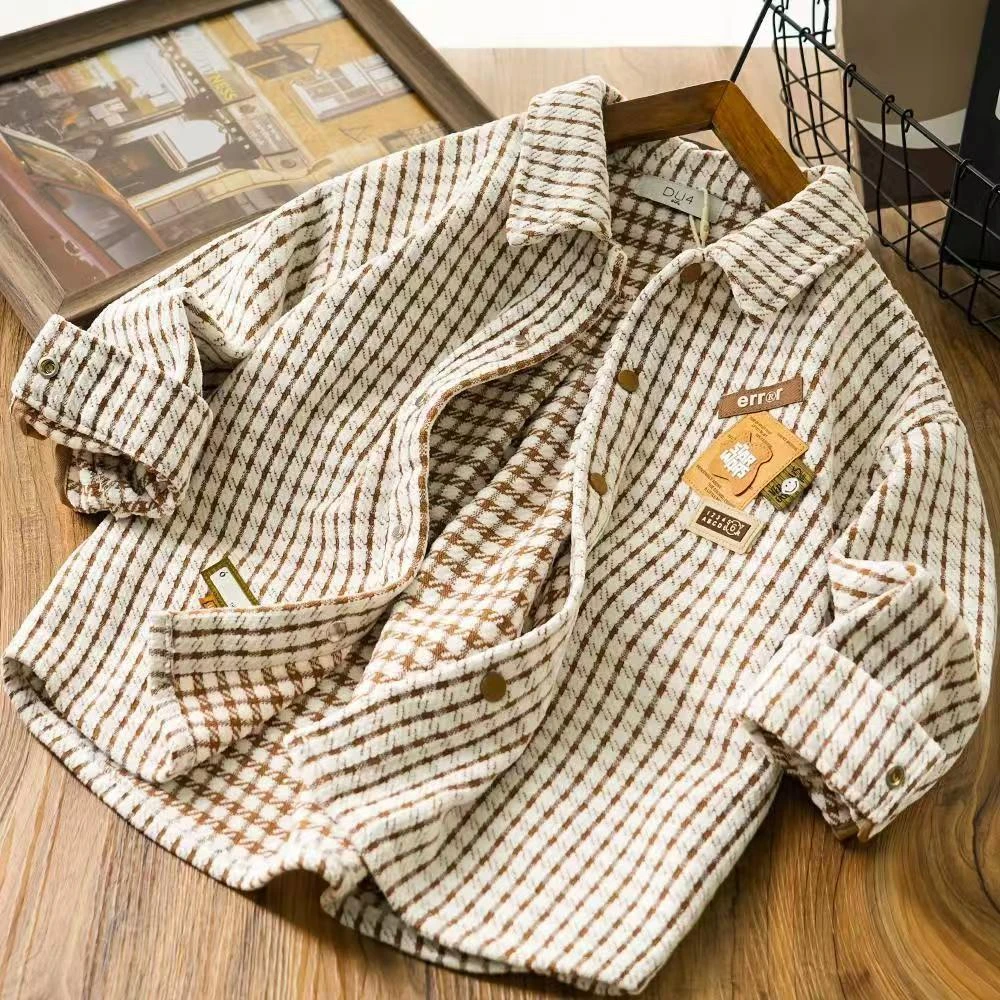 男童格子衬衫长袖秋装薄款外套2025春秋新款儿童衬衣洋气休闲上衣