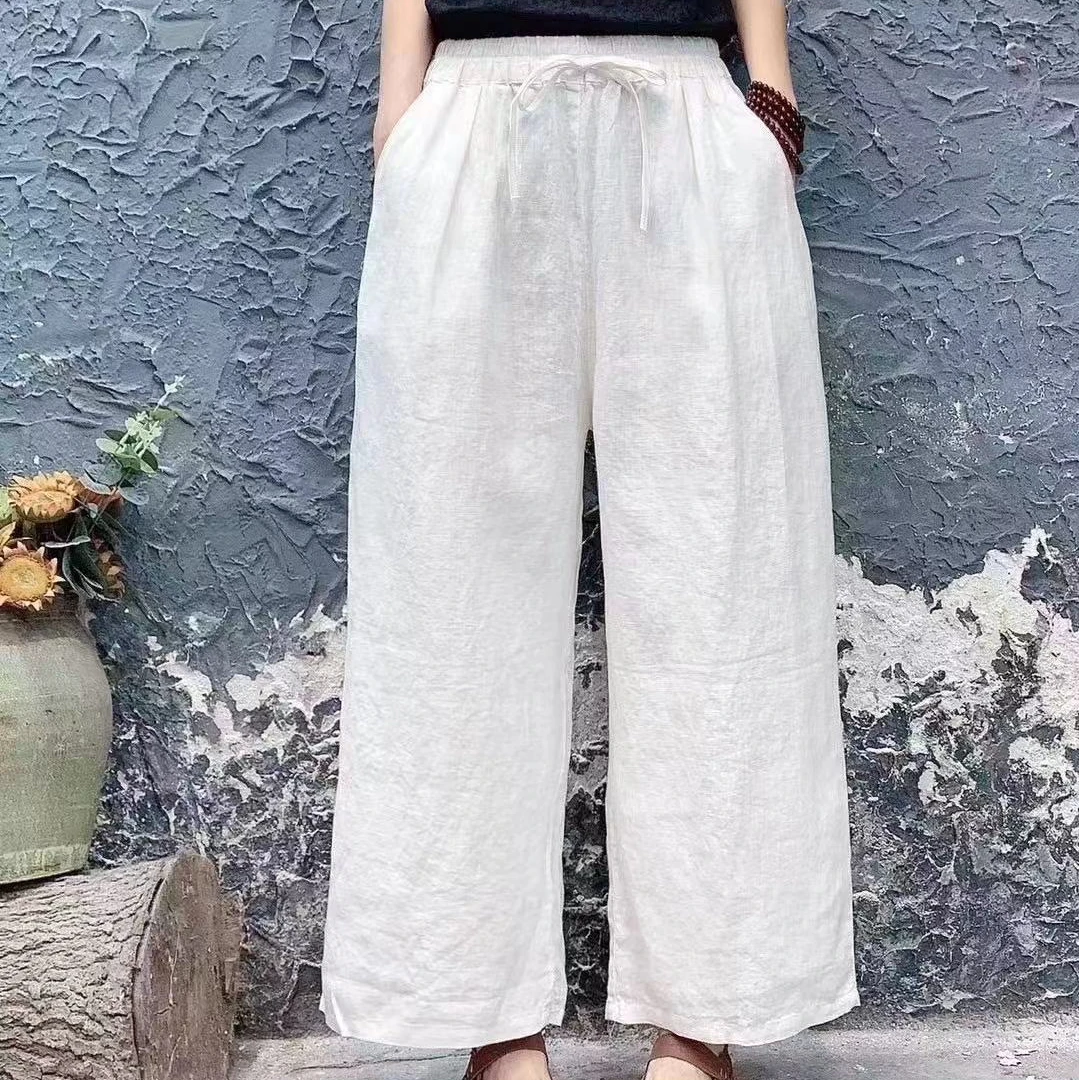 亚麻直筒裤 长裤 80斤穿到150斤以内 纯亚麻 白色 麻本色夏季