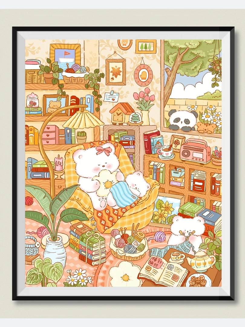 JH小熊书房 70×85大格四股线 45色金丝布【十字绣】印花清晰