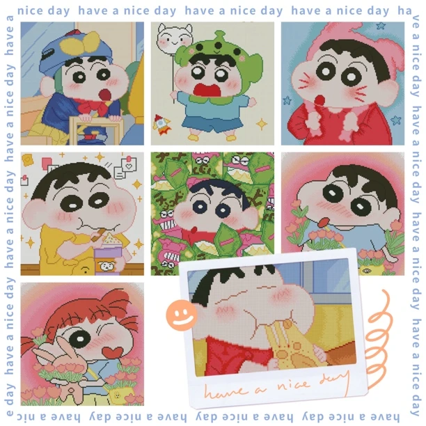 珺禾*蜡笔小新合集50*50金丝布大格十字绣【印花清晰】