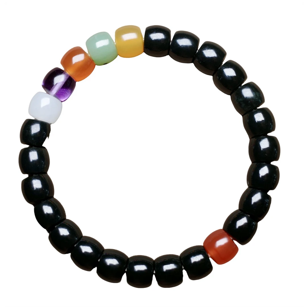 和田玉黑青多宝直切手串