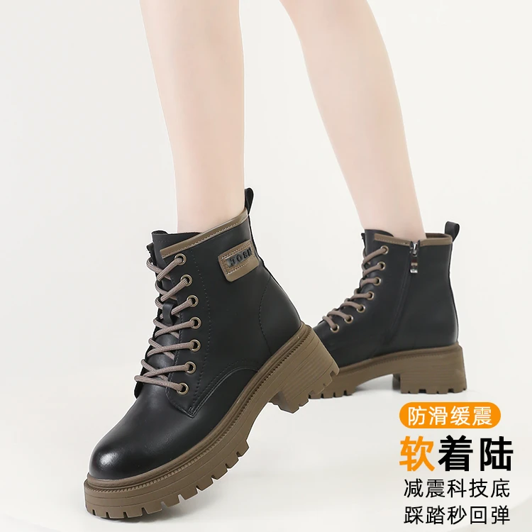 卓诗尼增高马丁靴女2024年新款单靴粗跟中筒厚底英伦瘦瘦靴短靴女