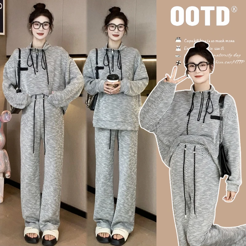 【欣扬精选】孕妇春装套装2024新款卫衣春秋洋气时髦休闲长袖两件