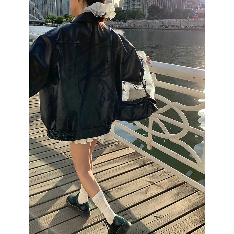 【甜酷girl皮衣】秋季新款廓形美式复古BD皮衣外套244V1660#
