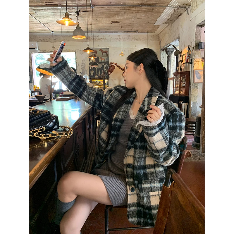 【秋秋清仓】美式复古宽松加厚高级感BD毛呢外套244C2790