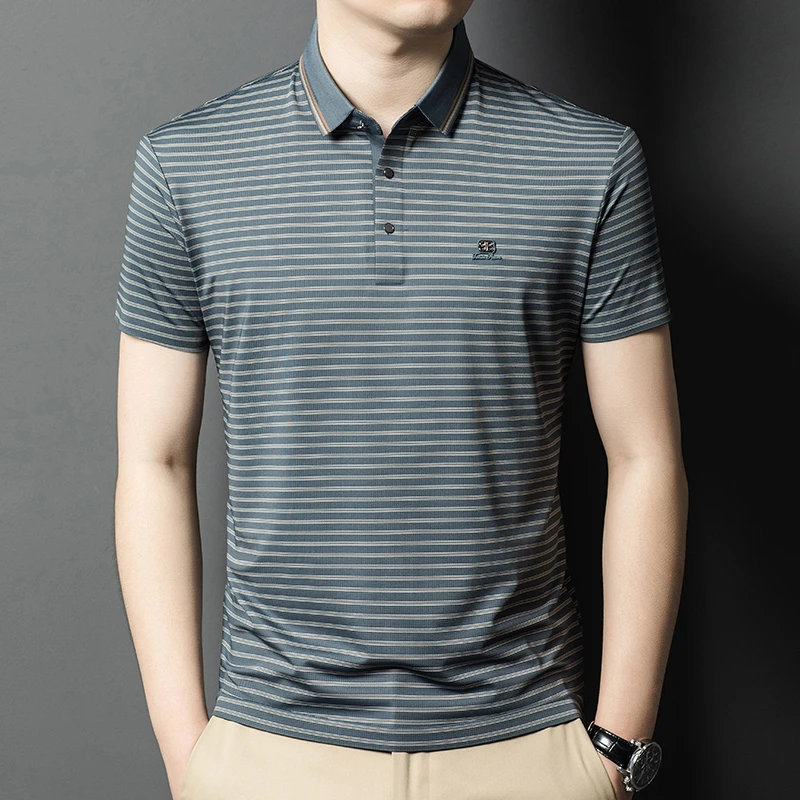 【金标纯桑蚕丝】高档男士短袖T恤翻领夏季休闲商务透气宽松半袖811