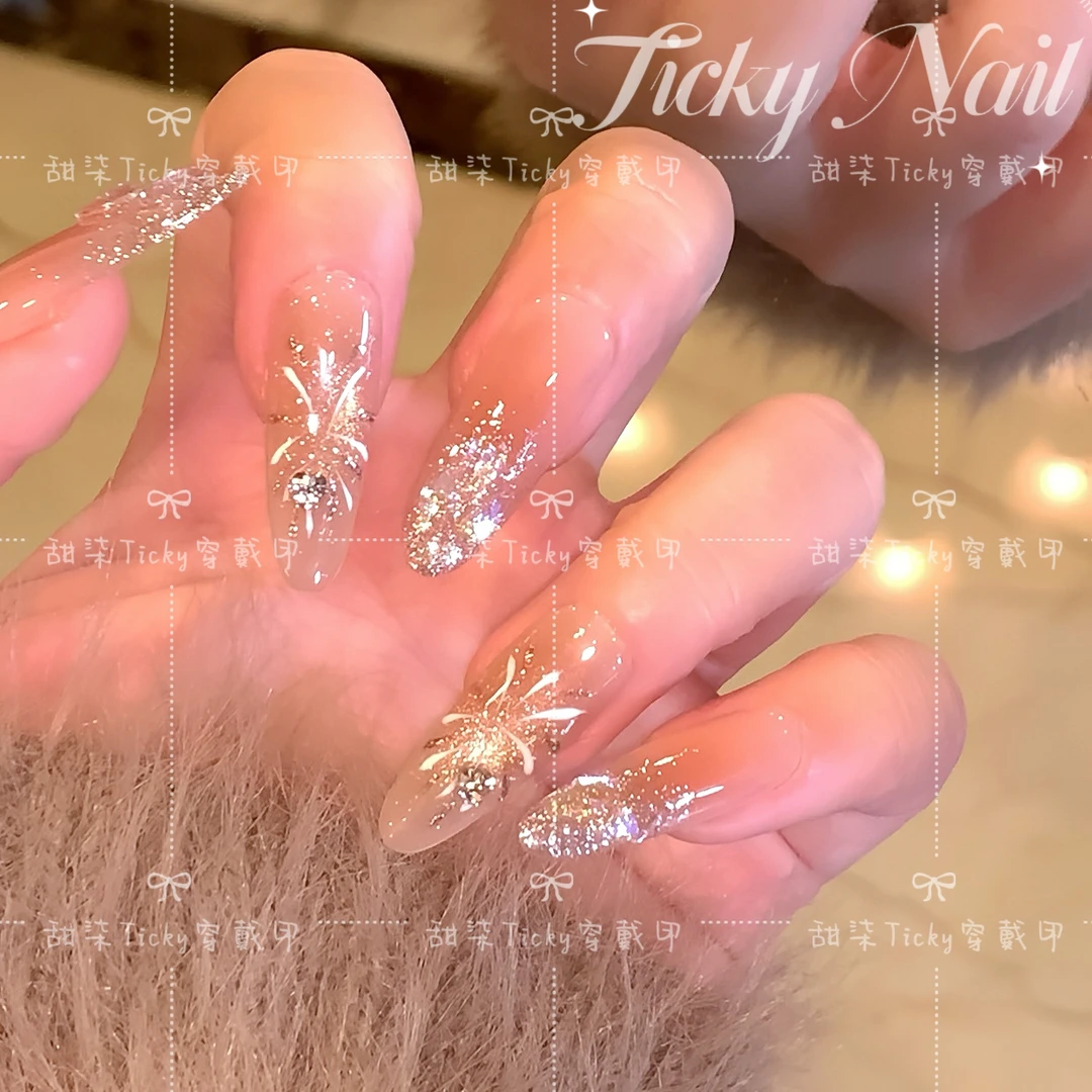 【繁星烟花】纯手工穿戴美甲秋冬百搭烟花猫眼美甲