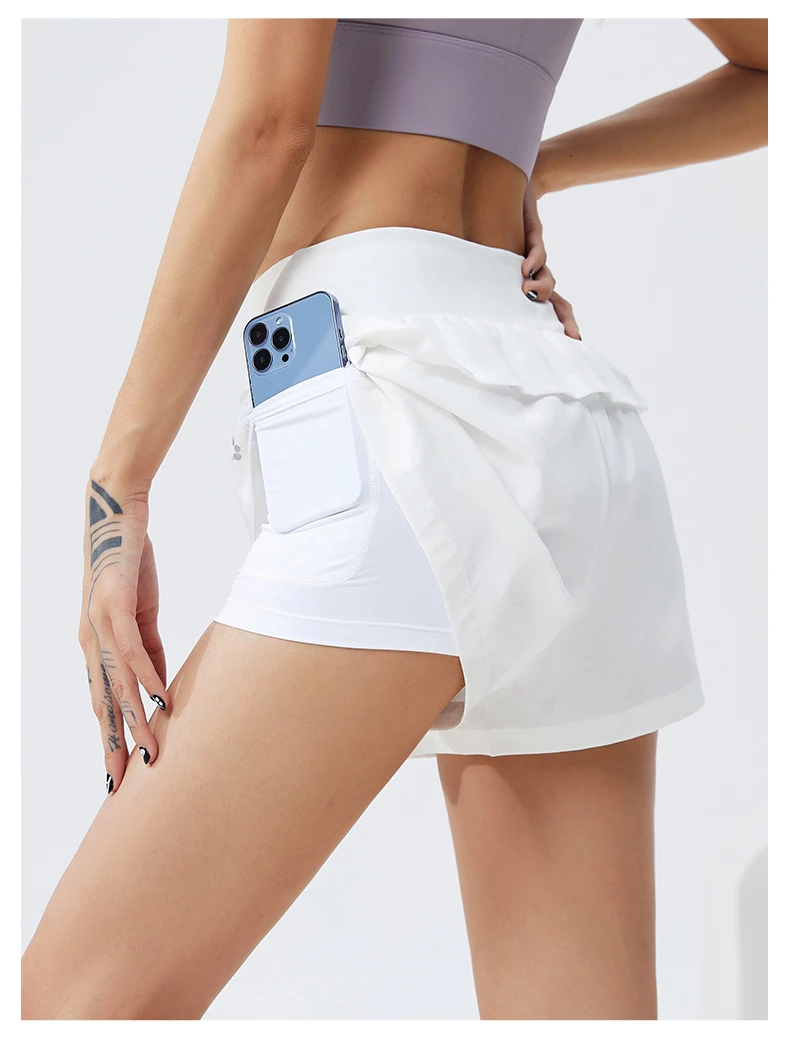 瑜伽短裤女夏宽松运动健身训练防走光假两件跑步速干高腰三分裤