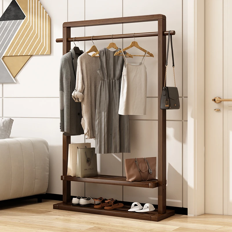 落地衣帽架卧室储物家用晾衣架非实木简易房间挂衣服架客厅立式