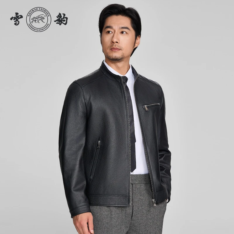 XUEBAO  FASHION/雪豹秋季上新85620鹿皮男士短款休闲真皮夹克