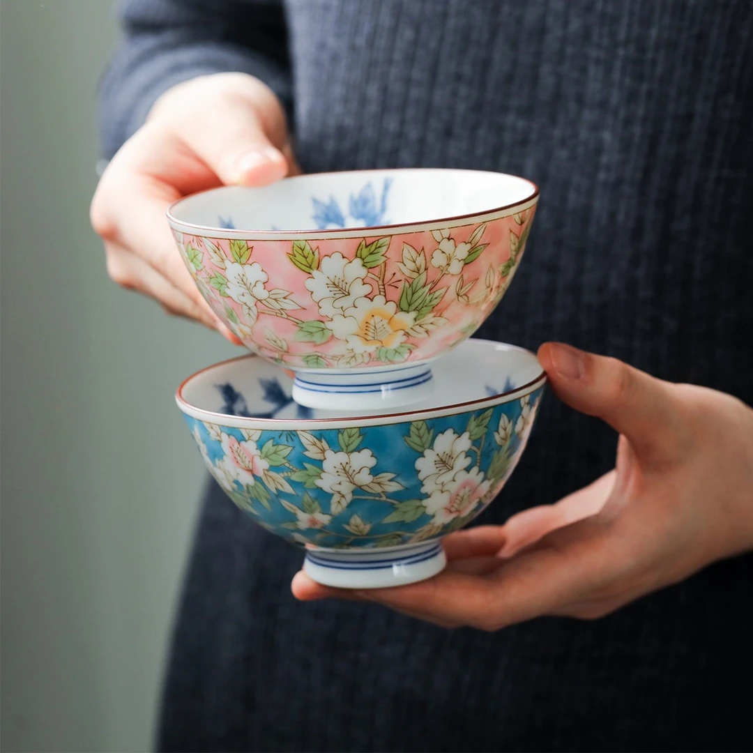 日本进口美浓烧山茶花釉下彩陶瓷家用米饭碗吃饭的碗防烫日式好礼