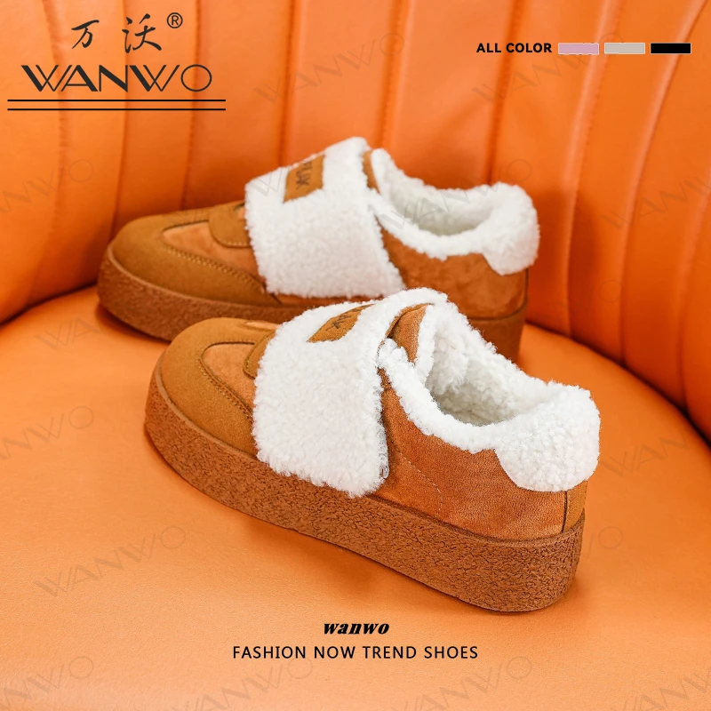 WANWO/万沃厚底休闲棉鞋冬季新款魔术贴加绒保暖平底鞋百搭网红鞋