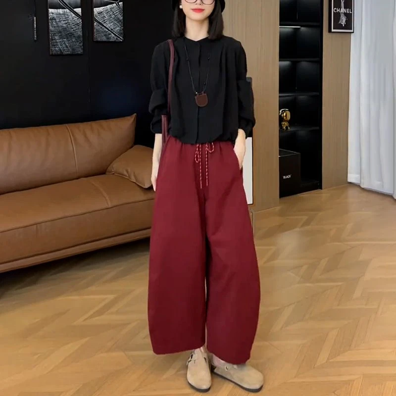 今年流行休闲套装秋季新款设计感遮肚长袖衬衫显瘦百搭直筒九分裤