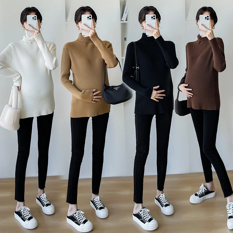 孕妇装秋冬季宽松加厚高领毛衣时尚百搭外穿针织衫怀孕上衣打底衫