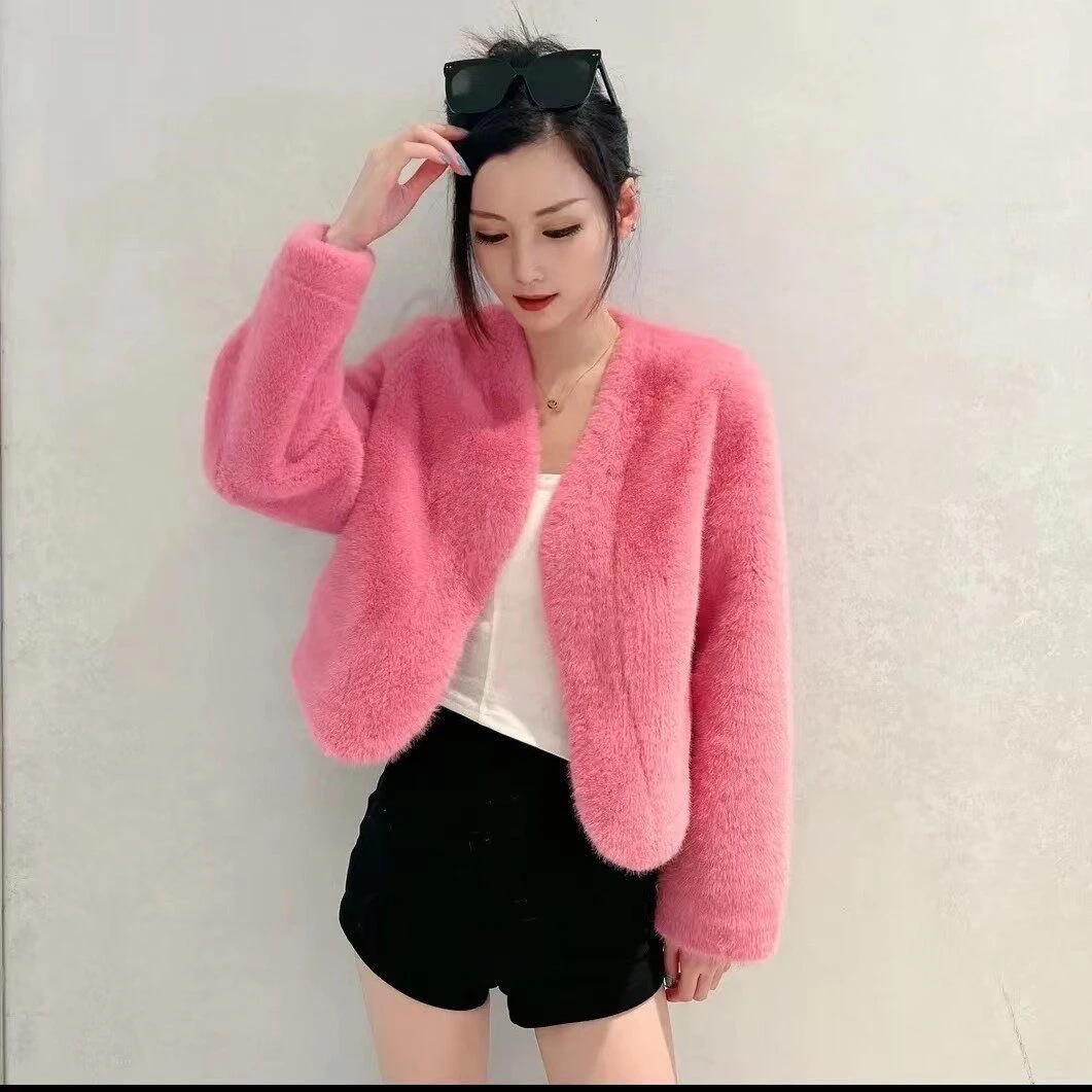 7直播间为准玫红毛毛外套