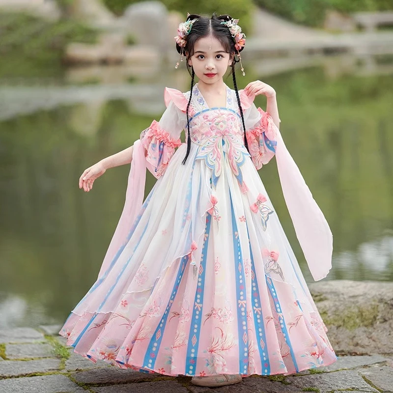 汉服女童夏季2024新款超仙连衣裙小女孩古风唐装儿童古装公主裙子