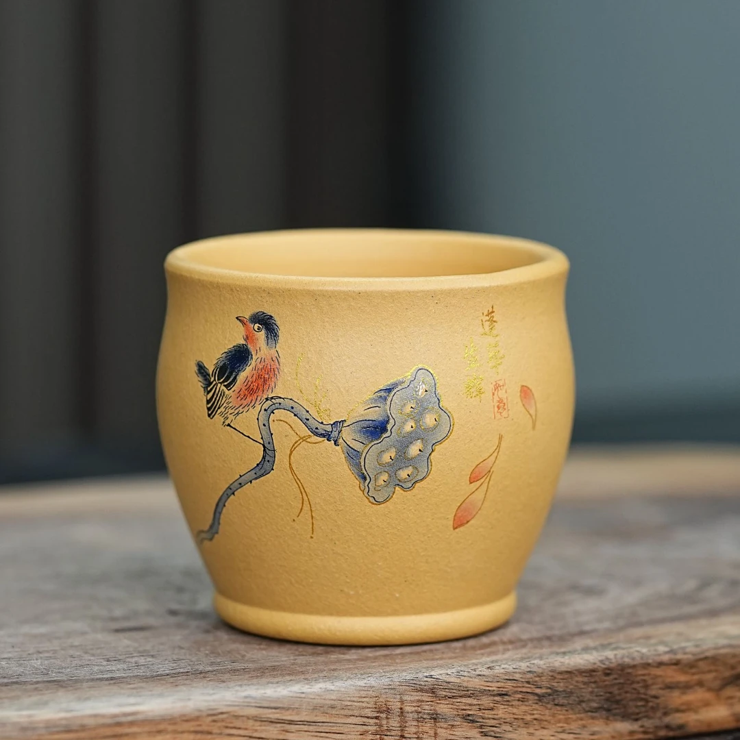 宜兴原矿黄金段泥蓬荜生辉紫砂主人杯 LW大容量  黄段泥 040