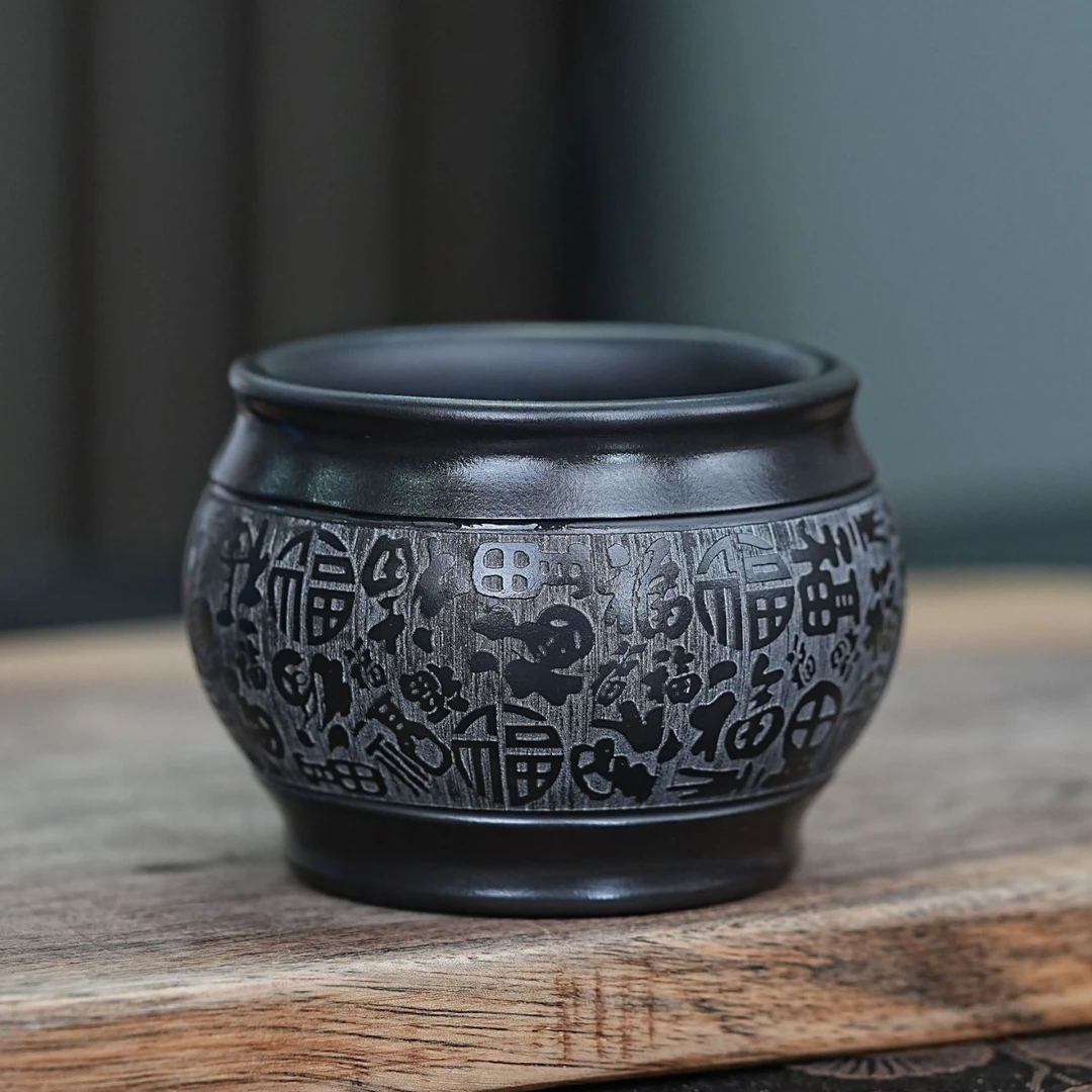 042原矿紫砂石黄百福紫砂主人杯宜兴紫砂茶具家用品茗茶杯紫砂杯