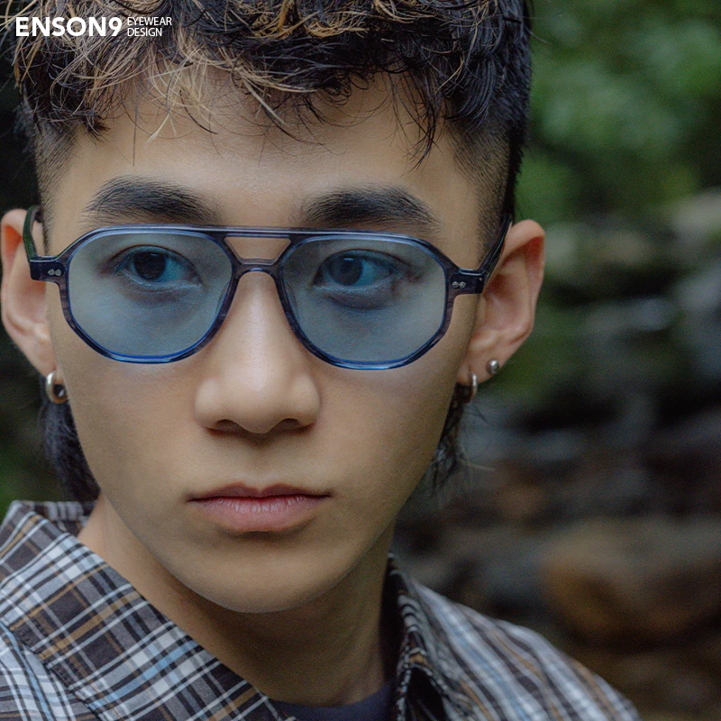 enson9日系复古飞行员大框太阳镜潮男女 半透板材超大框浅色墨镜