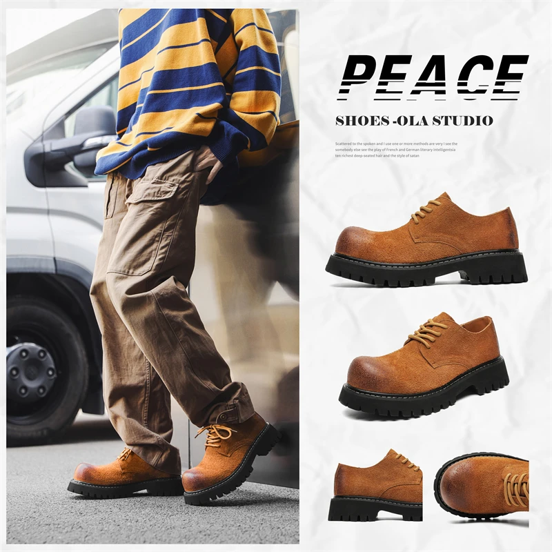 2024圆头德比鞋男增高美式复古皮鞋英伦休闲工装大头鞋