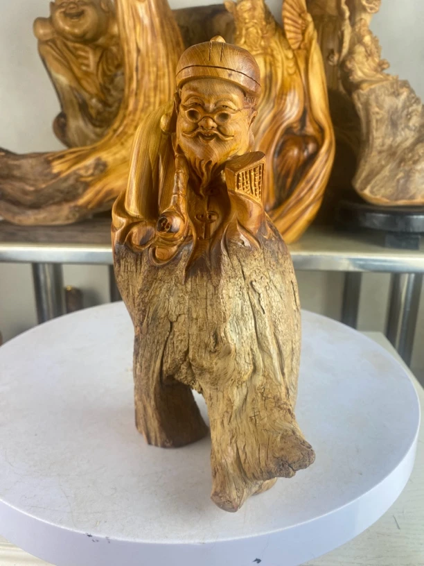 崖柏木雕工艺品摆件地主达摩纯手工雕