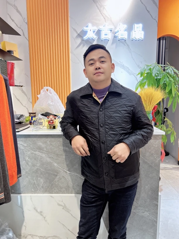 冬季男士高端商务棉服时尚经典翻领高品质黑色