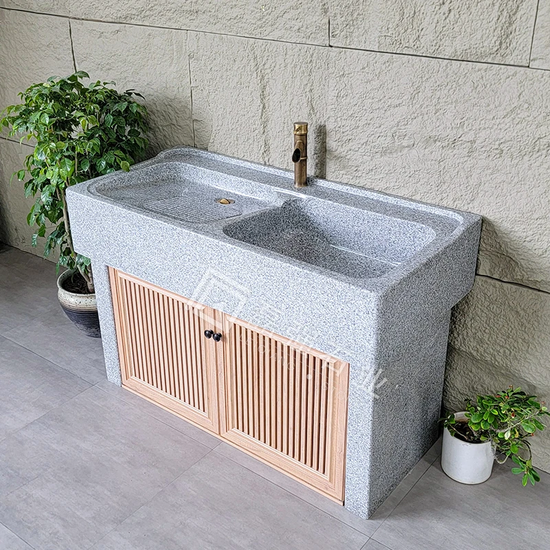 户外天然大理石现货精品洗衣池岩石打磨整石切割洗衣盆拖把池一体