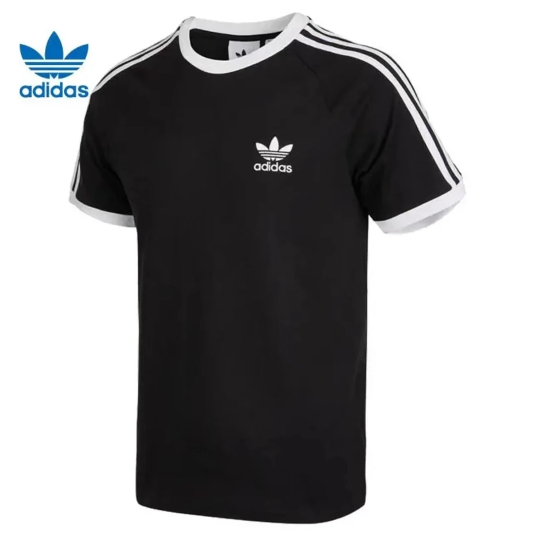 Adidas阿迪达斯三叶草短袖男女装跑步训练夏新款圆领棉黑色GN3495