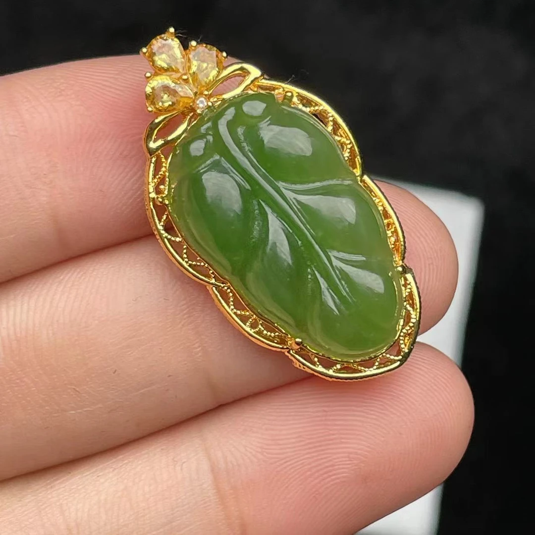 华林鹿姐 Y01 18k金和田玉叶子吊坠 不含链 *3516*