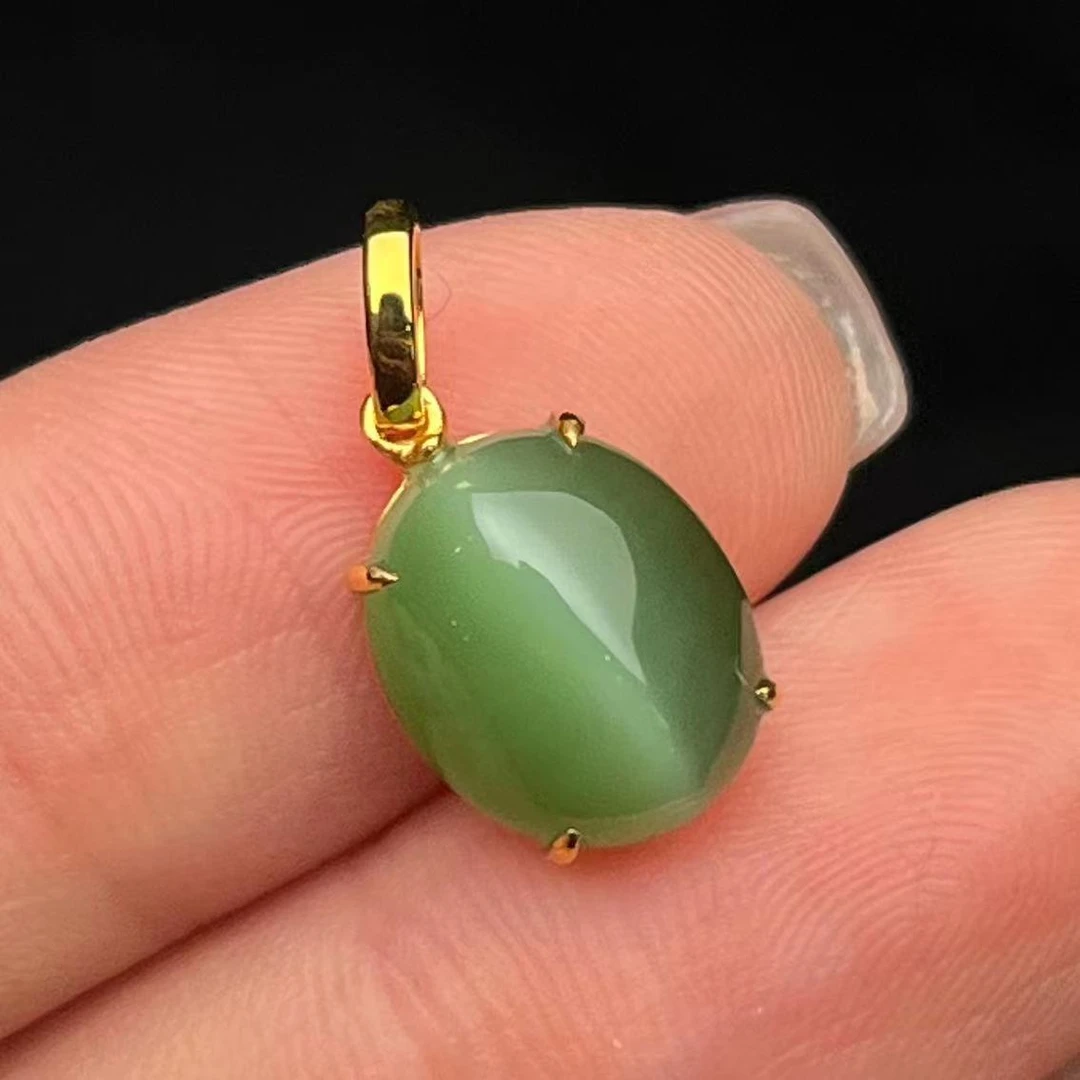 华林鹿姐 Z09 18k金和田玉猫眼蛋面吊坠 不含链