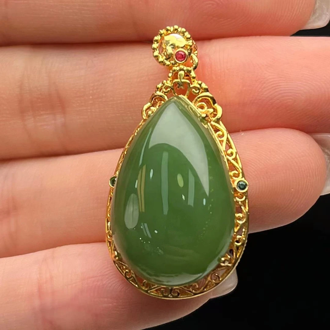 华林盈盈 Y01 18k金和田玉老料水滴吊坠 不含链