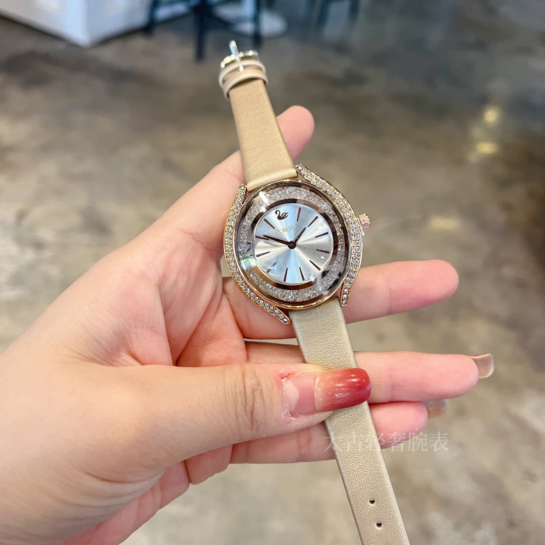 新款奢华水晶奇椭圆个性小天鹅时尚椭圆形镶钻百搭腕表女士手表