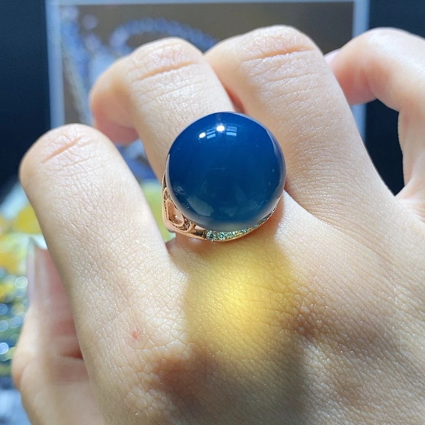 【闪购商品】蓝珀戒指银S925镀金镶嵌